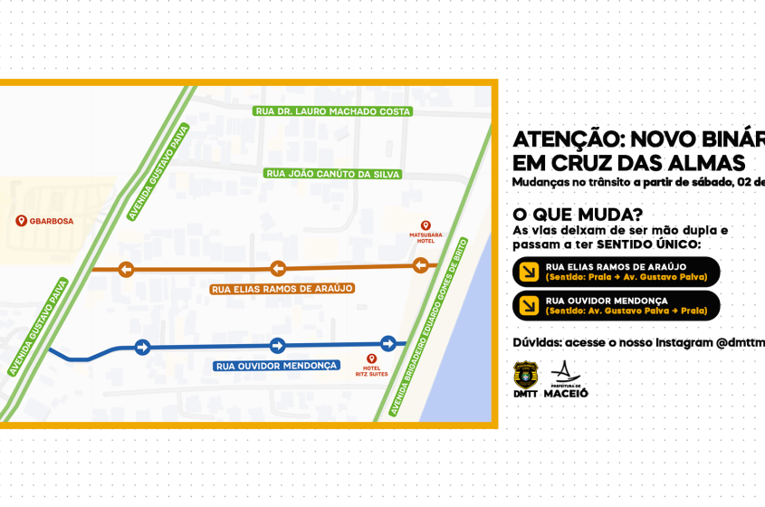 Mudanças no trânsito na região de Cruz das Almas passa a valer a partir deste sábado (2). Foto: Reprodução/DMTT.